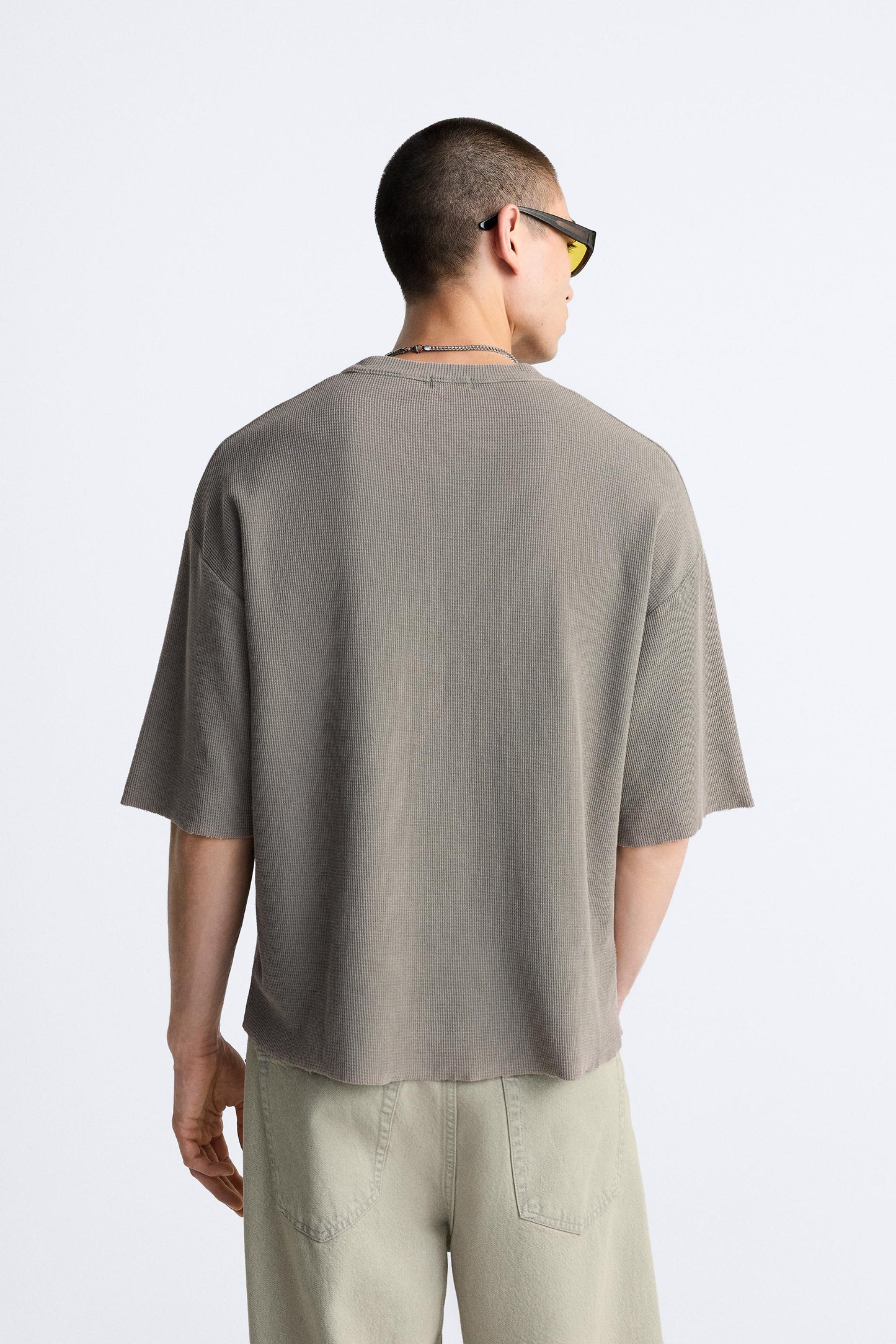 check texture ripped knit t-shirt - DEMO